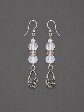 Handmade Beaded Czech Glass Dangle Hook Earrings